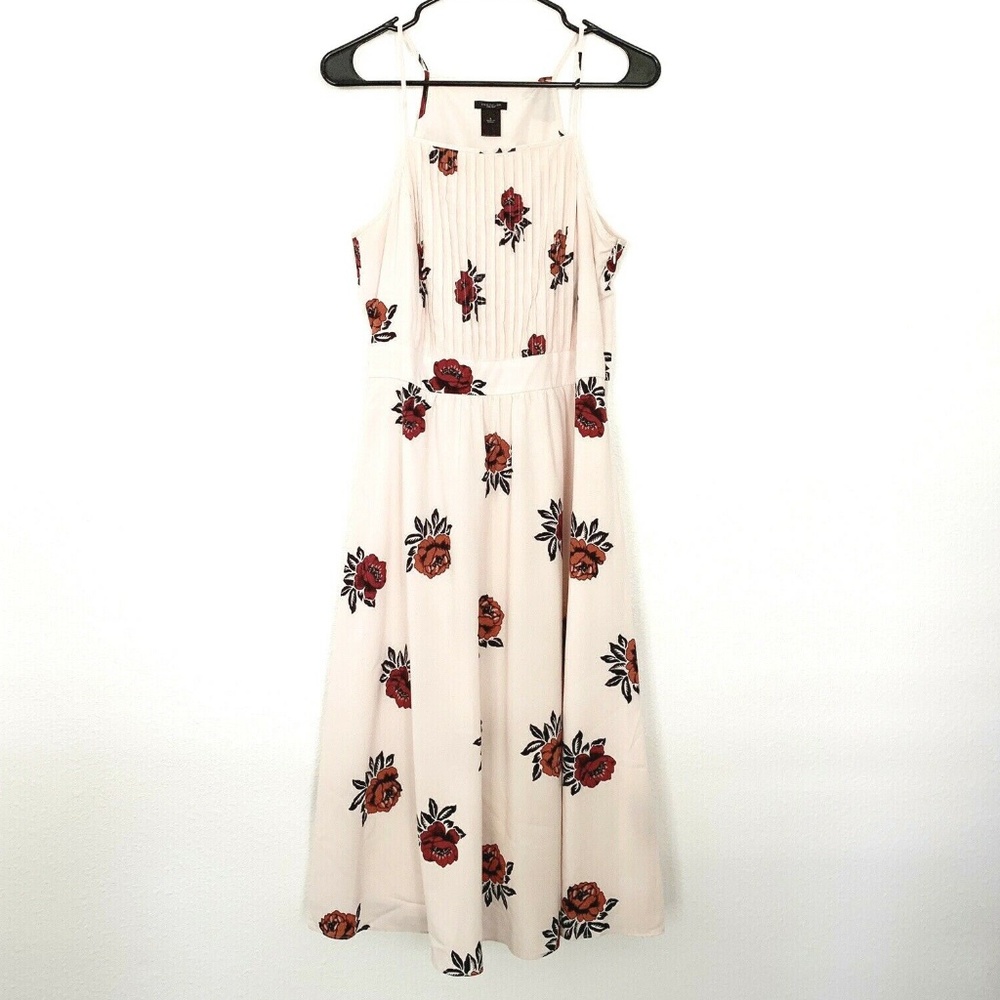 Ann Taylor Pink Floral Rose Sleeveless Midi Dress - Picture 2 of 8